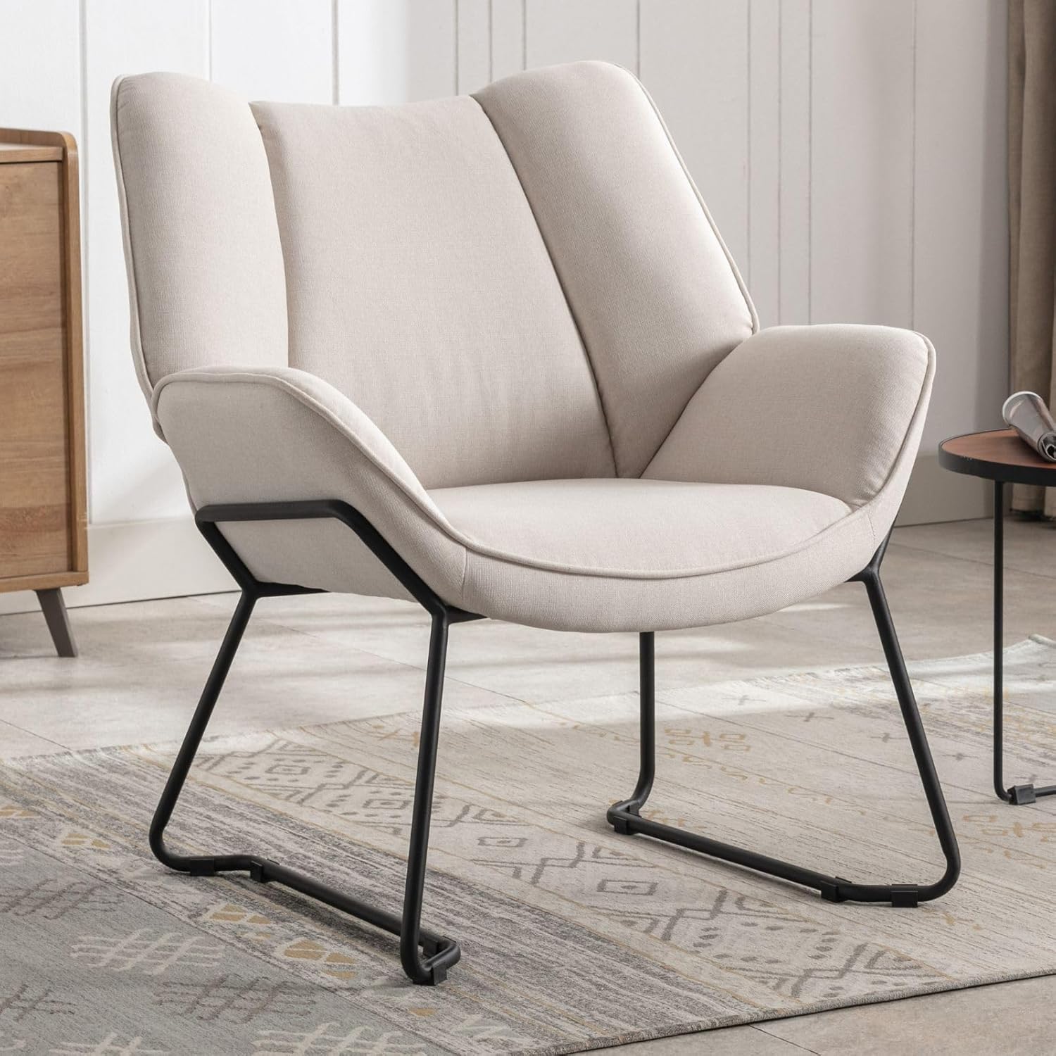 Sessel Wohnzimmer Loungesessel modern Lesesessel gepolstert Ohrensessel mit Metallbeinen für Schlafzimmer/Wohnzimmer, Leinen, Beige