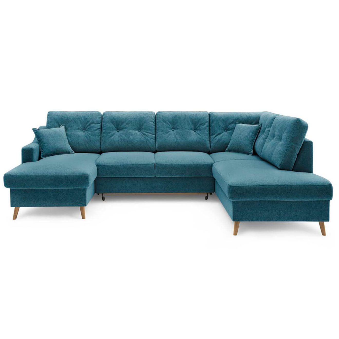 Bobochic Canapé d'angle panoramique convertible gauche Sweden bleu clair - 300x149/90/198x95 cm