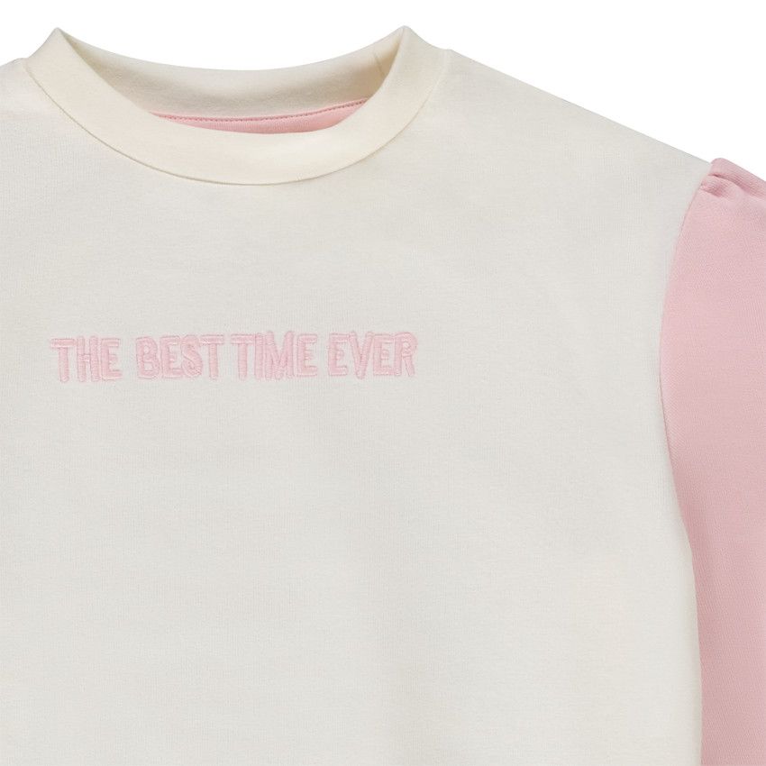 Sweat effet color block avec broderie pour fille - Rose