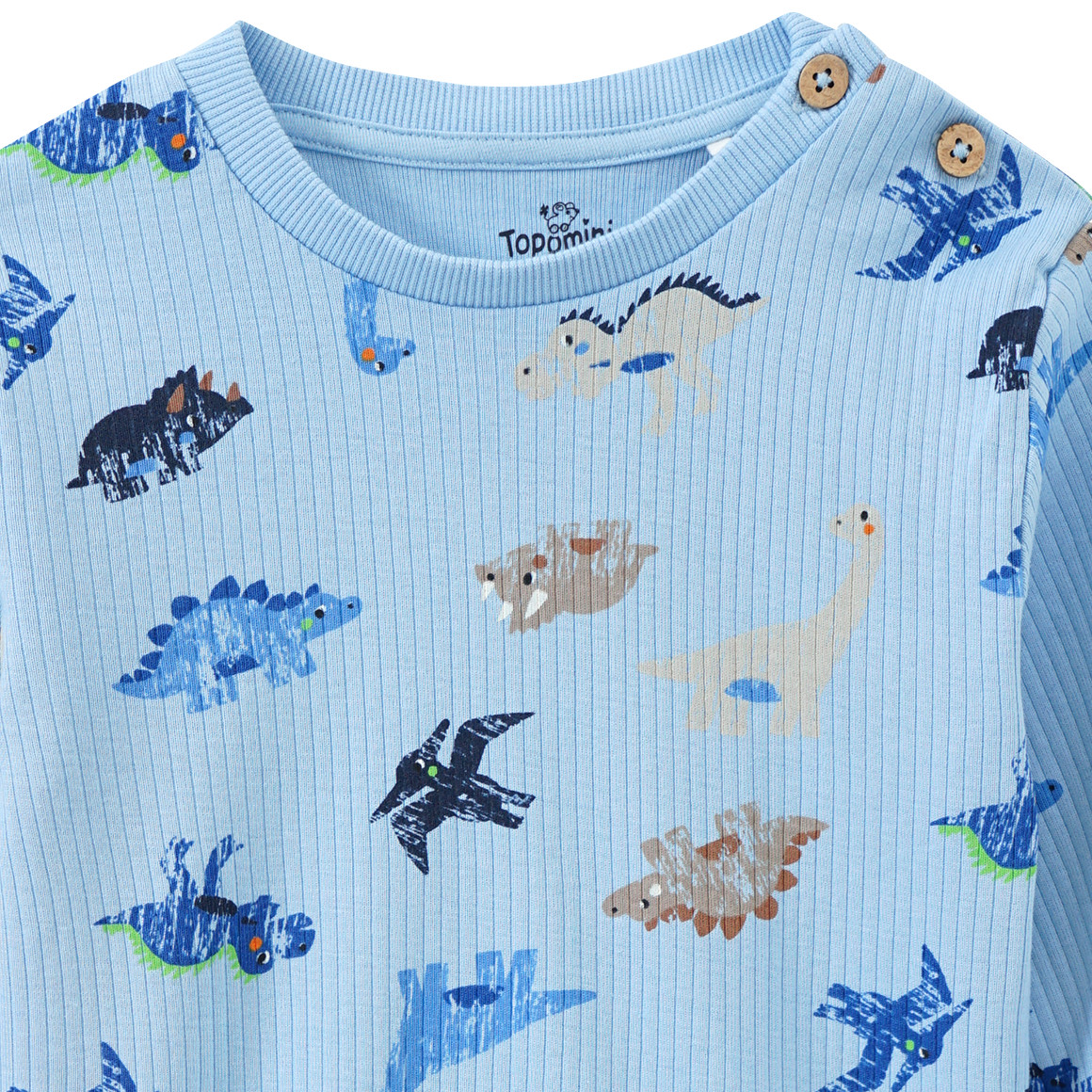 Topomini Baby Langarmshirt mit Dinosaurier-Print hellblau