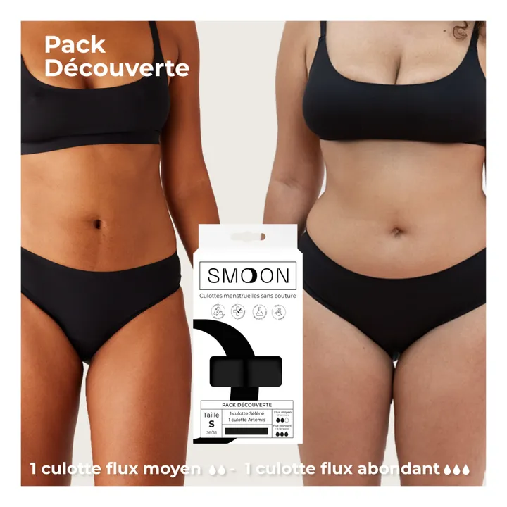 Smoon Pack Découverte - 2 Culottes Menstruelles - Flux Moyen et Abondant | Noir