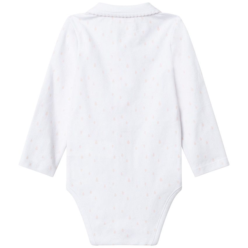 Body manches longues à pois roses all-over - Blanc