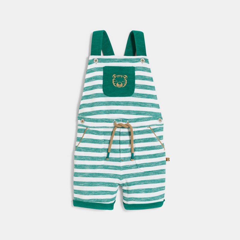 Salopette rayée en maille vert bébé garçon Vert