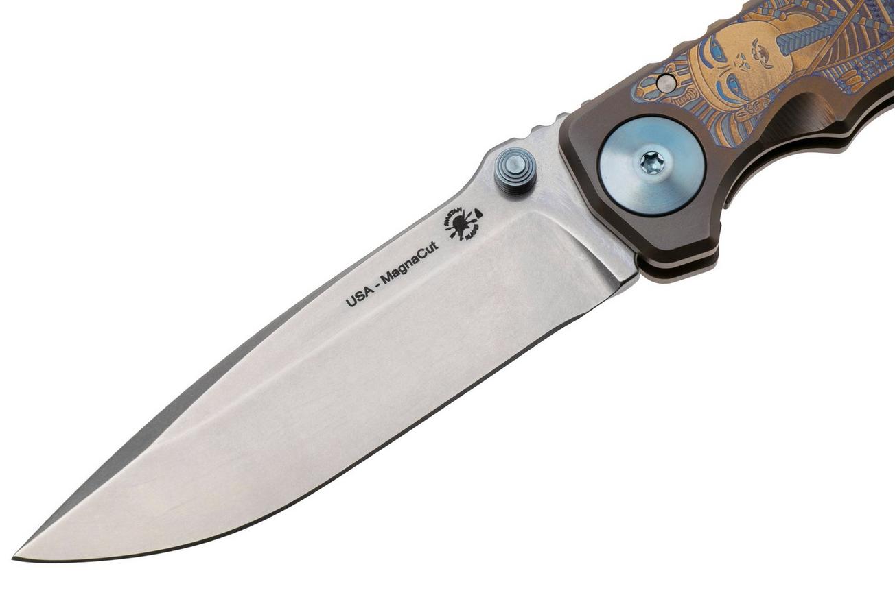 Spartan Blades Harsey Folder King Tut USSF5KTUT, Stonewashed MagnaCut, Gold Titanium, Blue Hardware zakmes