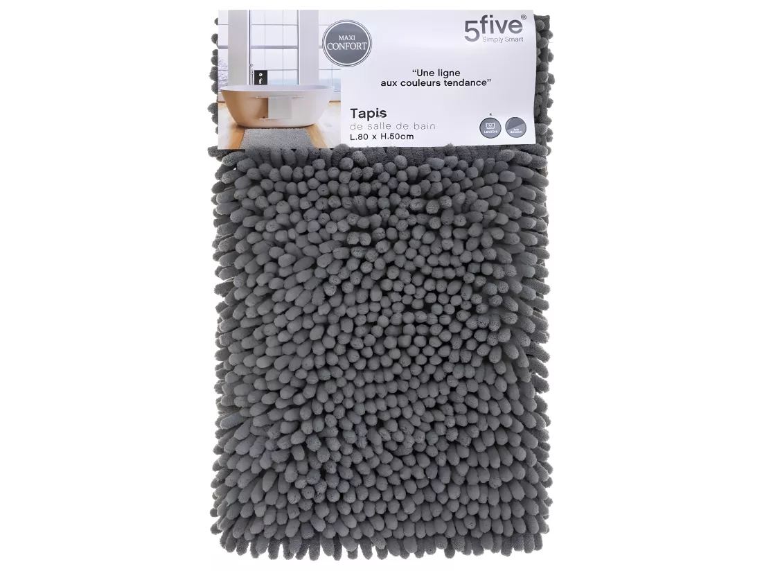 Tapis de Salle de bain Gris foncé chenille maxi confort 50 x 80 cm