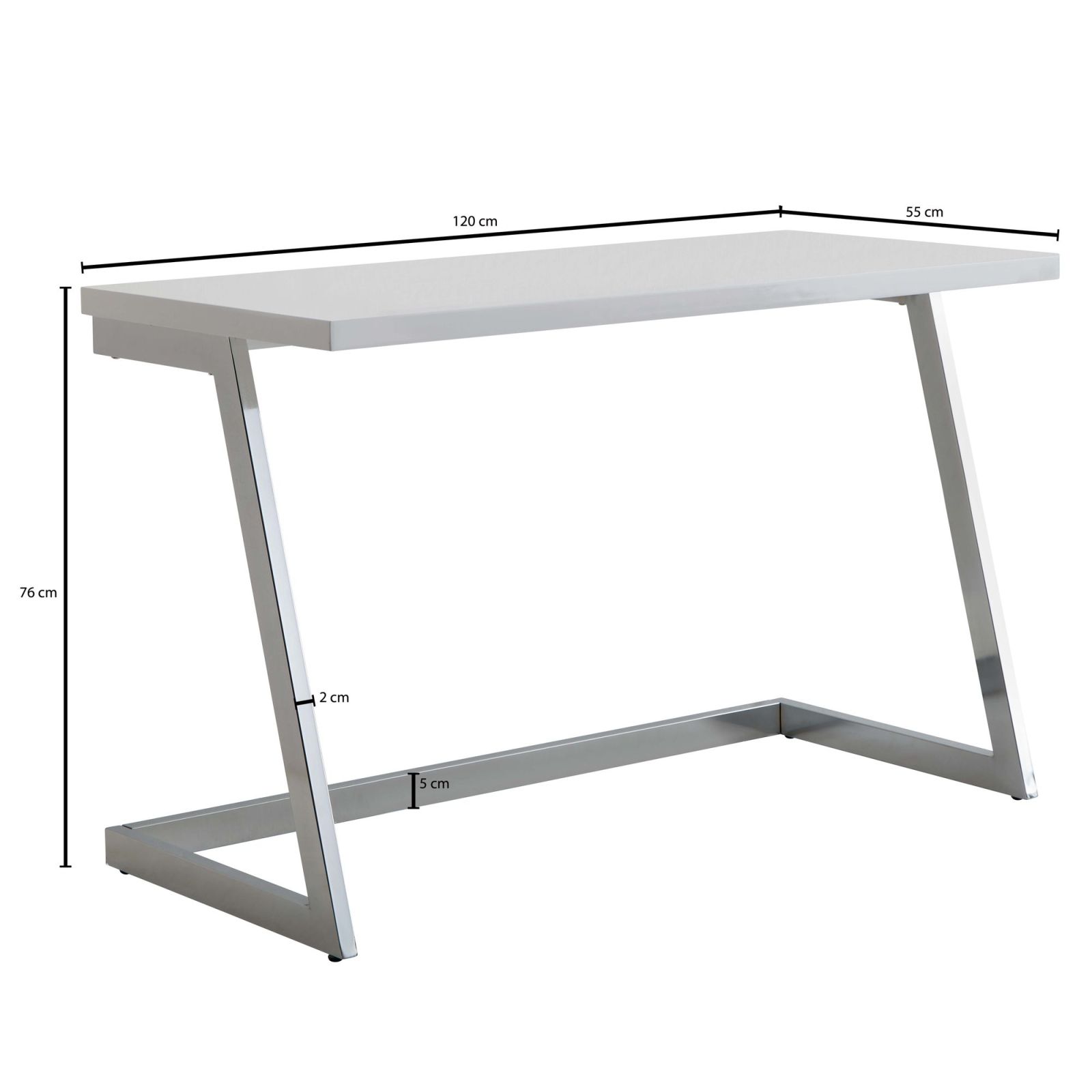 Schreibtisch - weiß Hochglanz - chrom - 120 cm breit