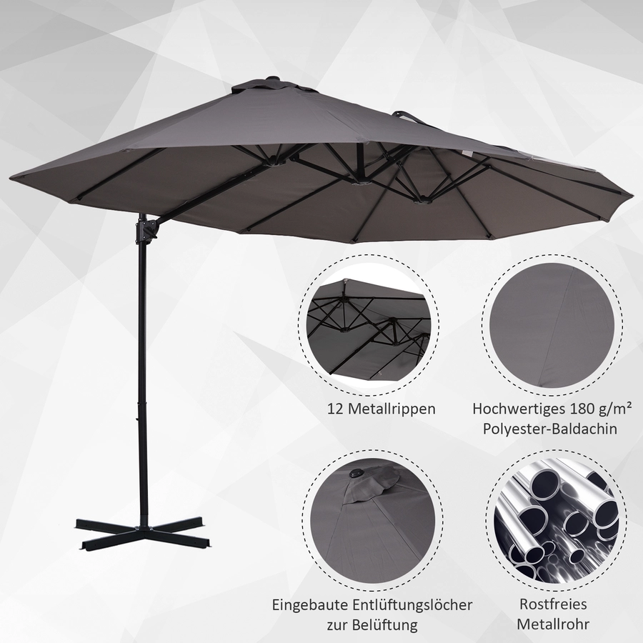 Outsunny Doppelschirm mit Kurbel dunkelgrau