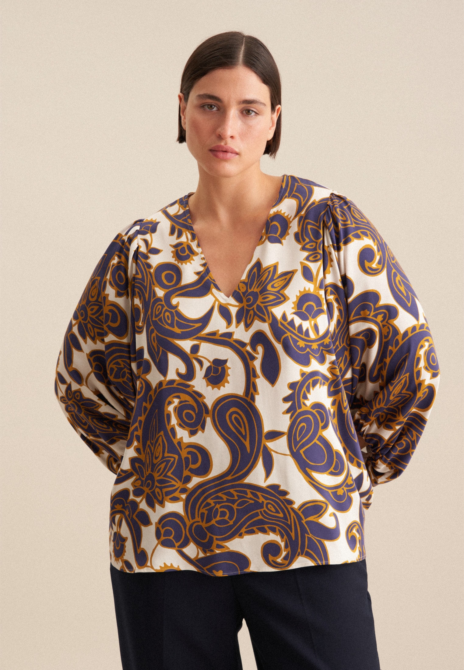seidensticker Shirtbluse »Schwarze Rose« 3/4-Arm V-Neck Paisley