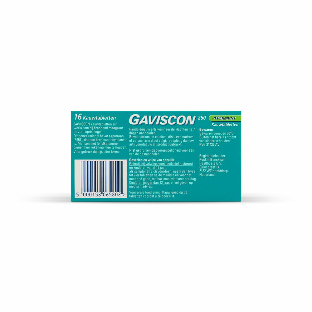 Gaviscon Kauwtabletten Pepermunt 250 mg16 tabletten