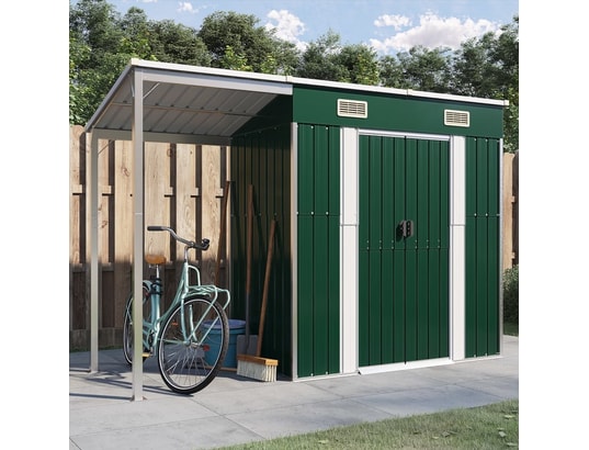 VIDAXL - Abri de jardin avec toit prolongé vert 277x110,5x181 cm acie...