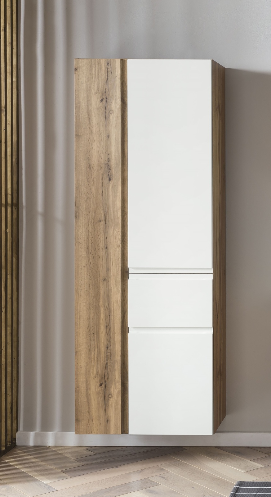 Seitenschrank - Wotaneiche - weiß matt - mit Auszug - 65 cm
