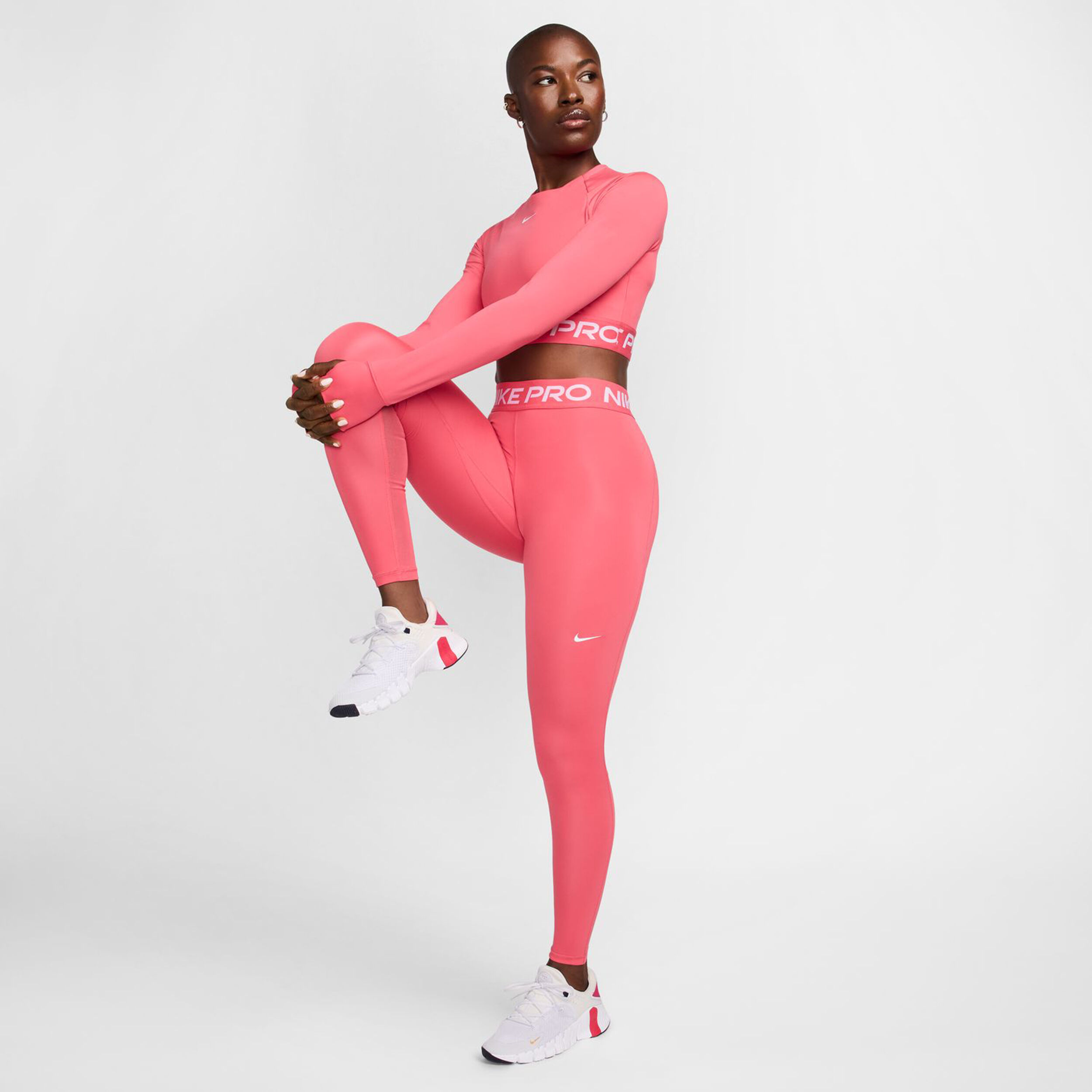 Nike Mid-Rise Mesh-Paneled Collant Tight Femmes - Pink , Blanc