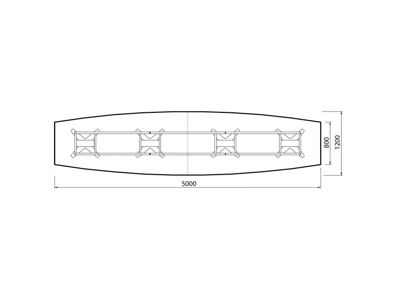 Konferencebord DNA bådformet 5000x1200mm hvid, alugrå understel