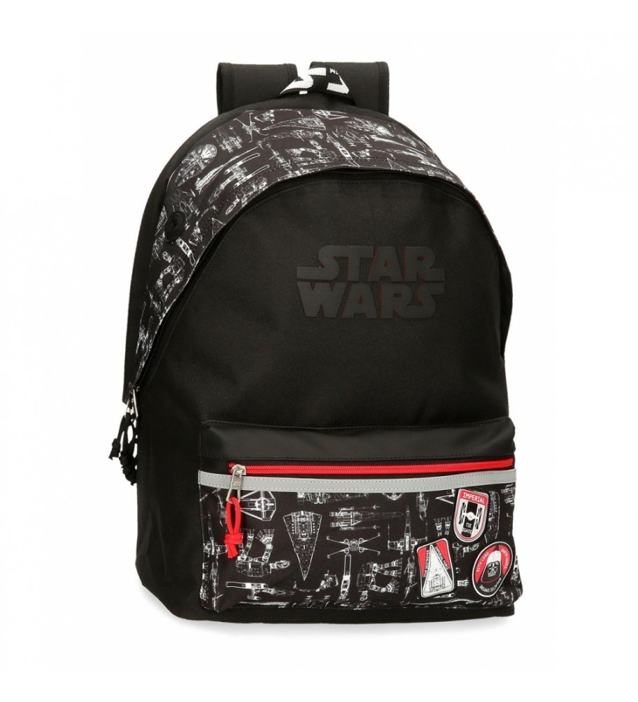 Mochila Escolar Joumma Star Wars Space Mission 44cm com porta-objetos adaptável a trolley preta