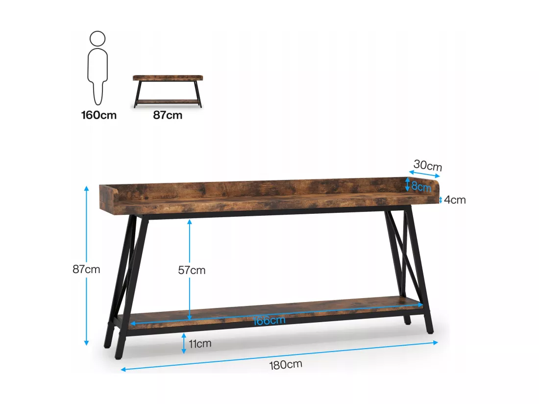 Tribesigns Table Console Derrière Le Canapé 180 cm Extra Longue, Table de Canapé Industrielle Rustique pour Salon, Table de Bar Longue pour Couloir d'Entrée étroite