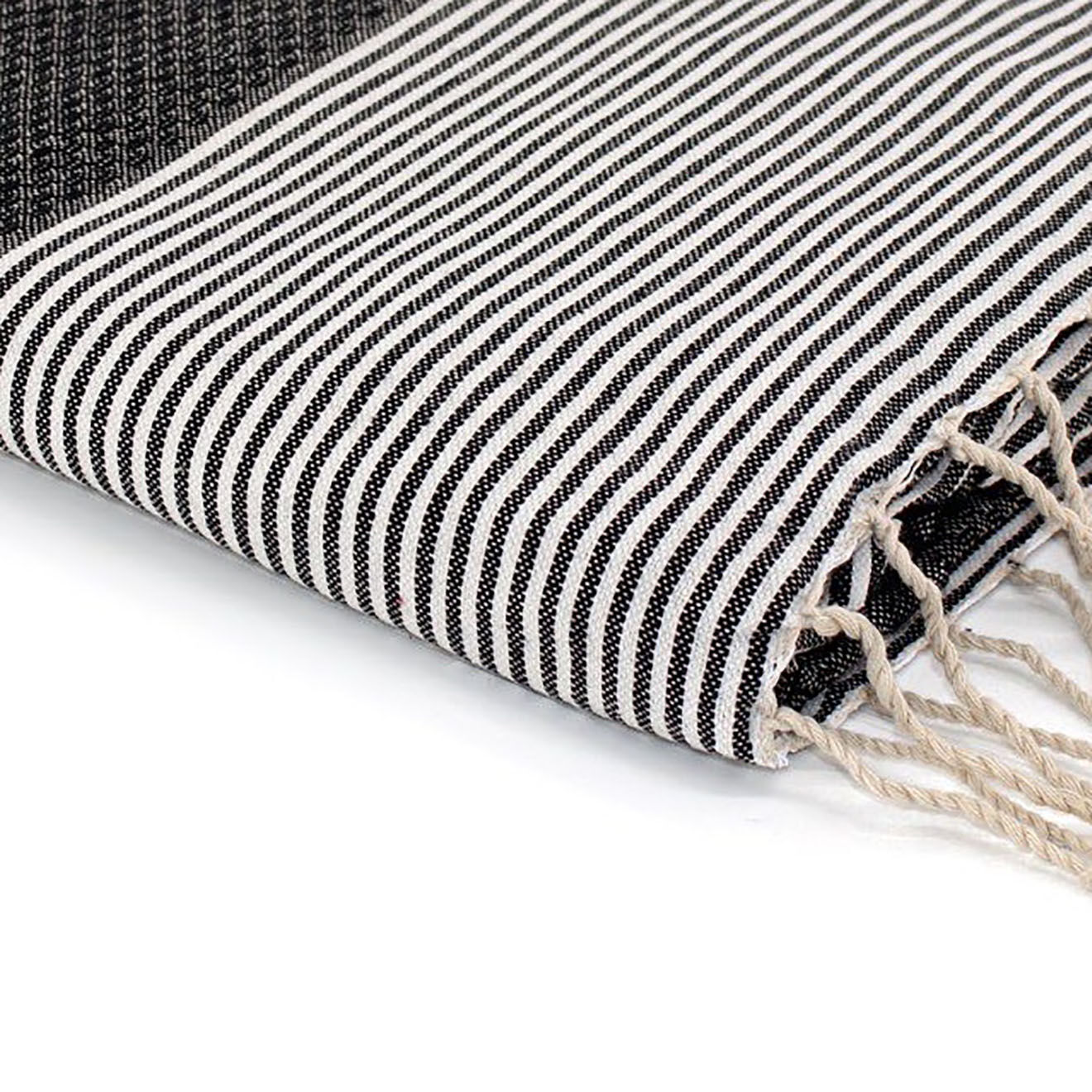 Febronie Fouta Nid d'Abeille Ibiza rayures fines noire - 100x200 cm