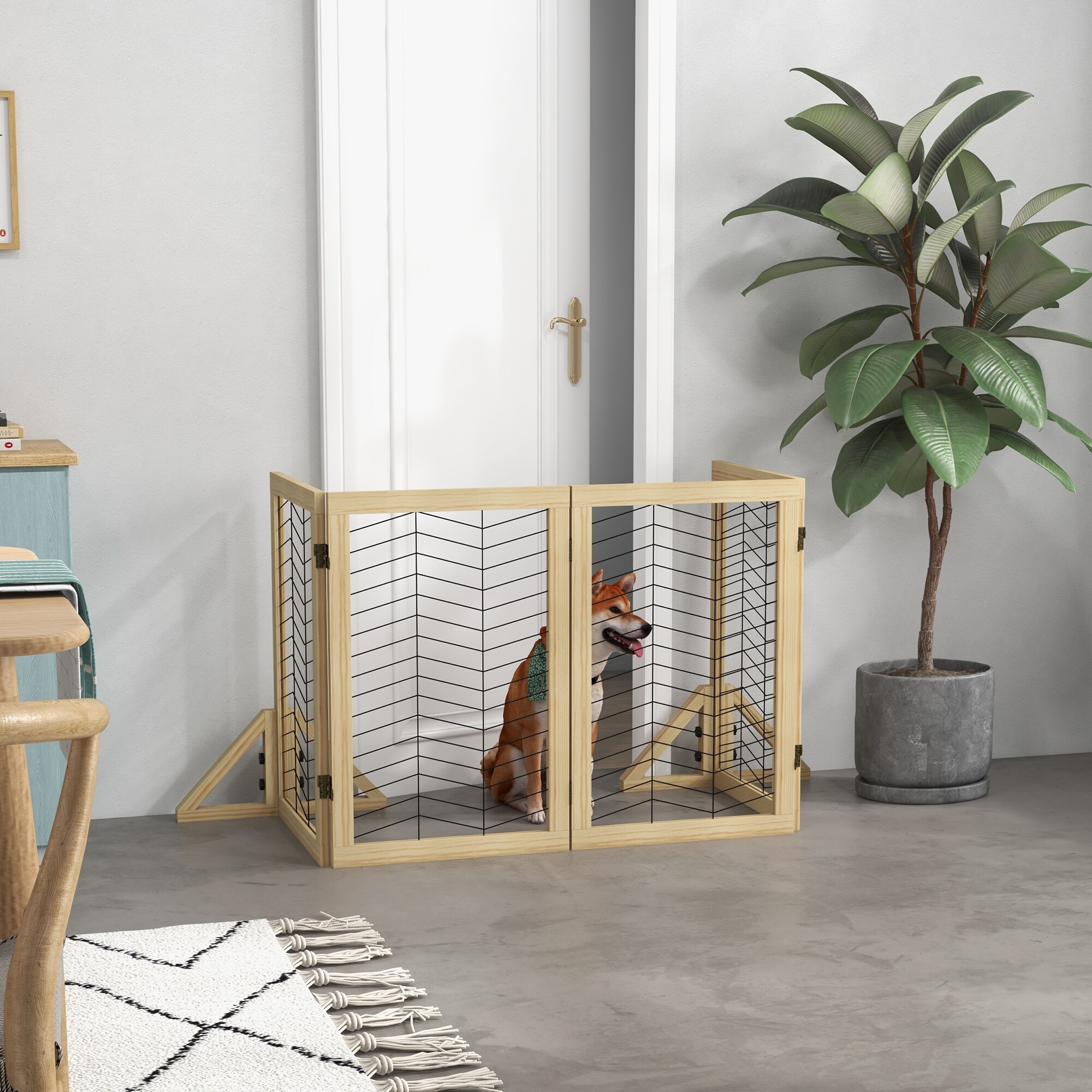 PawHut Hundetürgitter mit 4 Elementen natur 187L x 44B x 70H cm