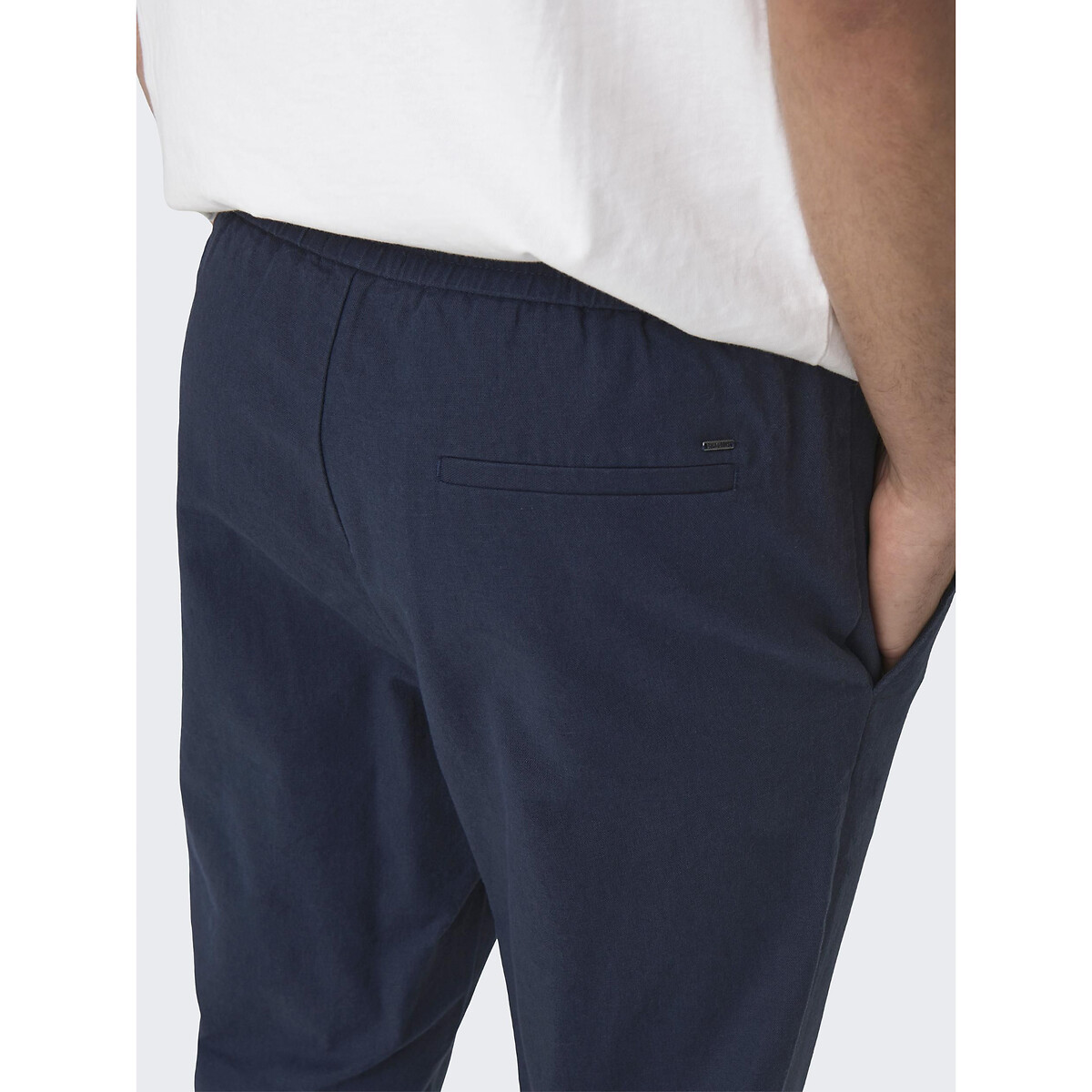 ONLY & SONS<br>Calças de algodão e linho com cordão na cintura