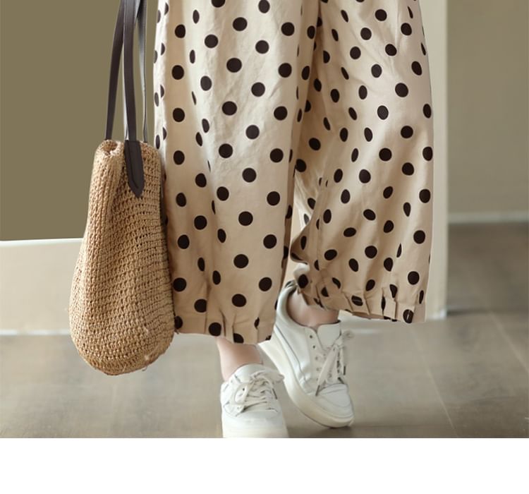 ZIMO - Gestippelde cropped baggy broek met trekkoordtaille