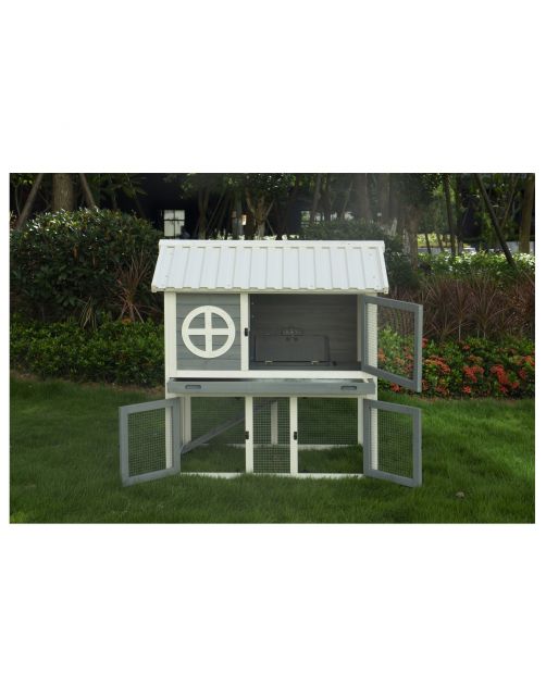 Adori Konijnenhok Izzy - Dierenverblijf - 111x71x115 cm Grijs Wit