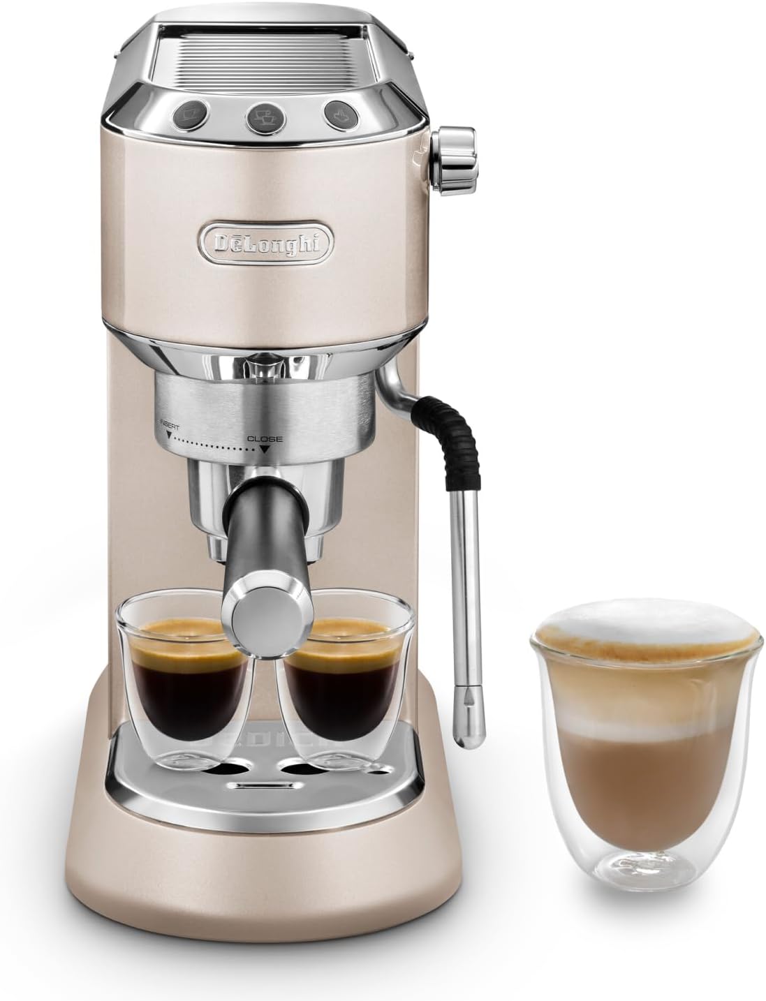 De'Longhi Dedica Arte EC 885.BG, Espresso Siebträgermaschine, Espressomaschine mit MyLatteArt Milchschaumdüse, kompaktes Design, 15 cm breit, 1 Liter Wassertank, E.S.E Pads geeignet, Beige