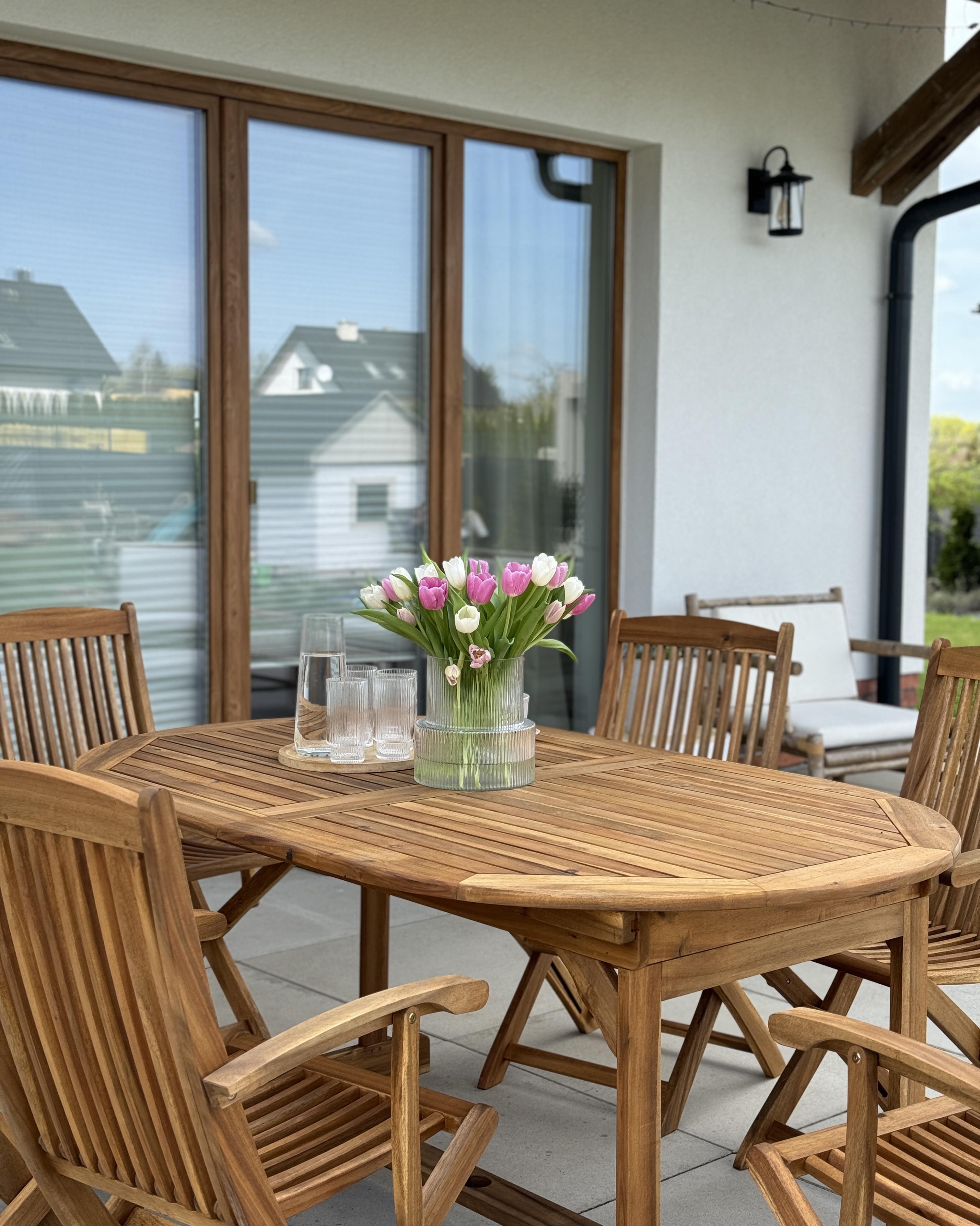 Tuinset 6-zits MAUI met parasol (12 opties) Acaciahout Lichtbruin