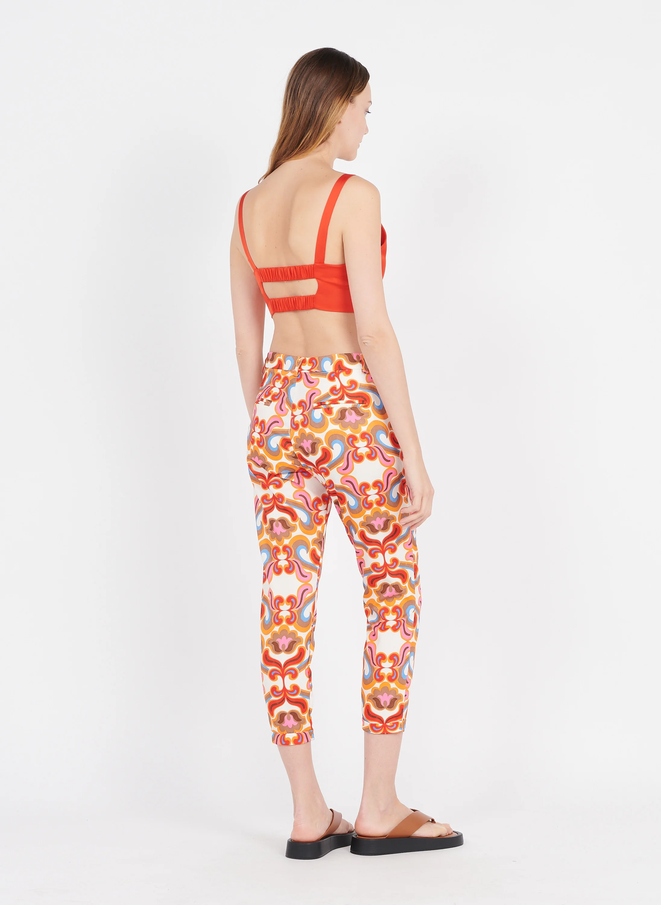 Pantalon carotte imprimé| Orange
