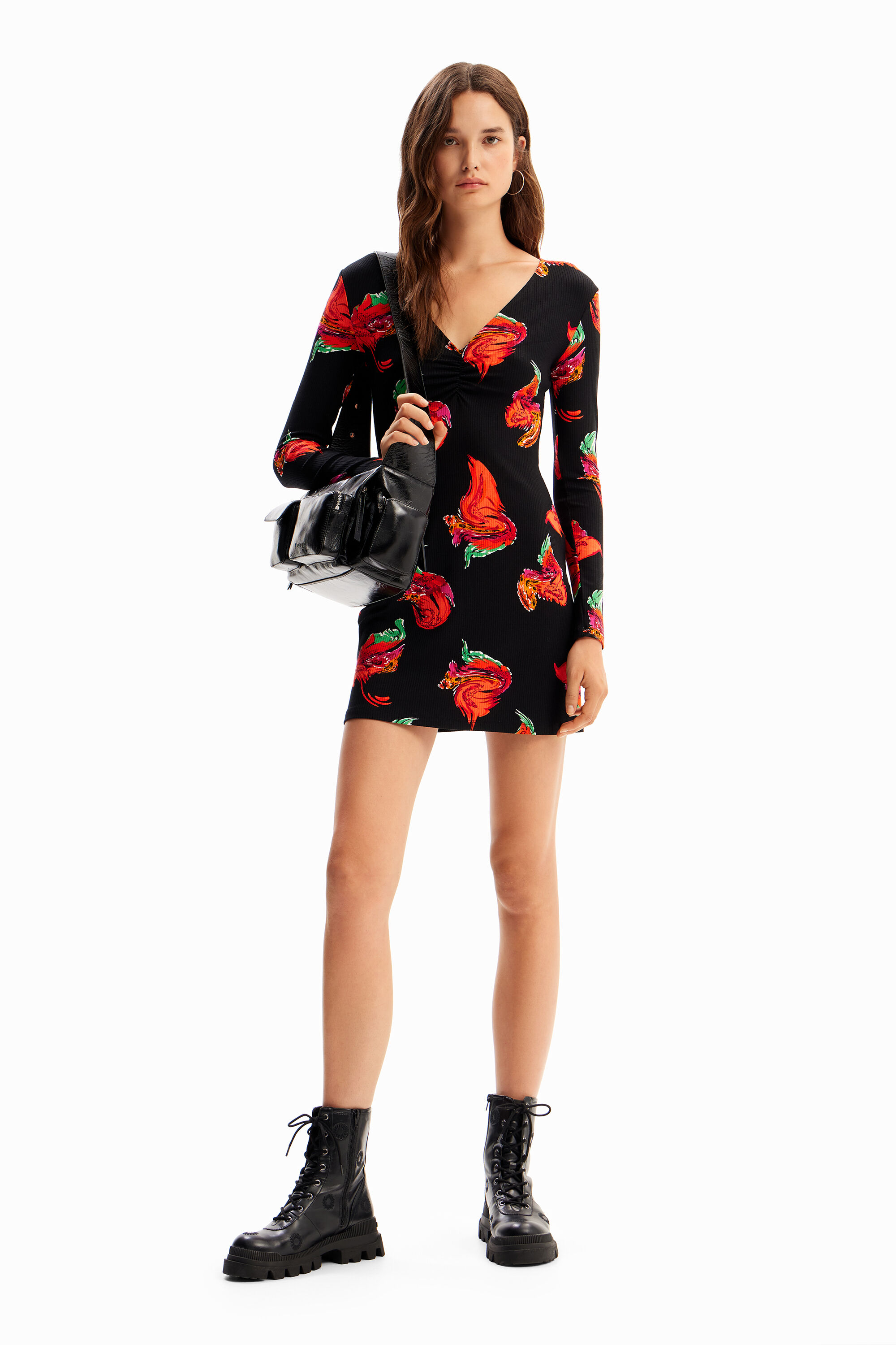 Vestido mini canalé flores