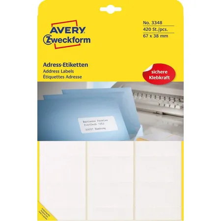 Avery Zweckform 3348 Adress-Etiketten 67 x 38 mm, 20 Bogen/420 Etiketten, weiß