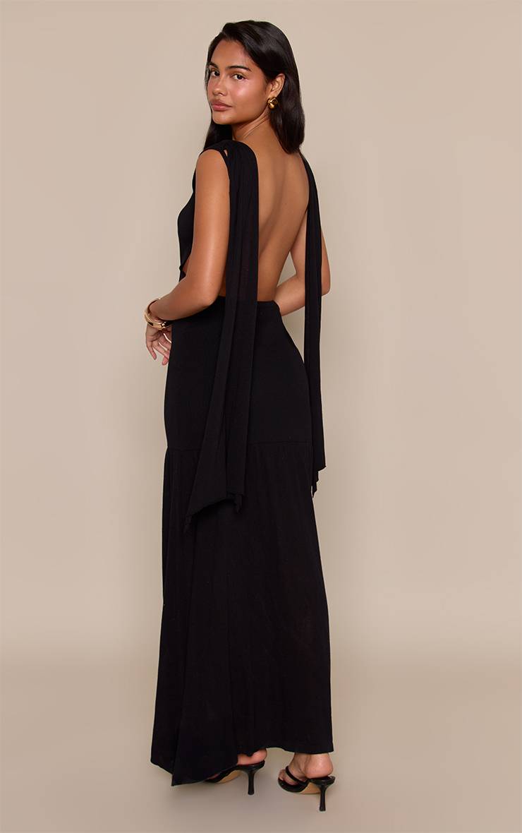 Noir Robe Maxi Tricotée À Détail Foulard Et Panneau Transparent