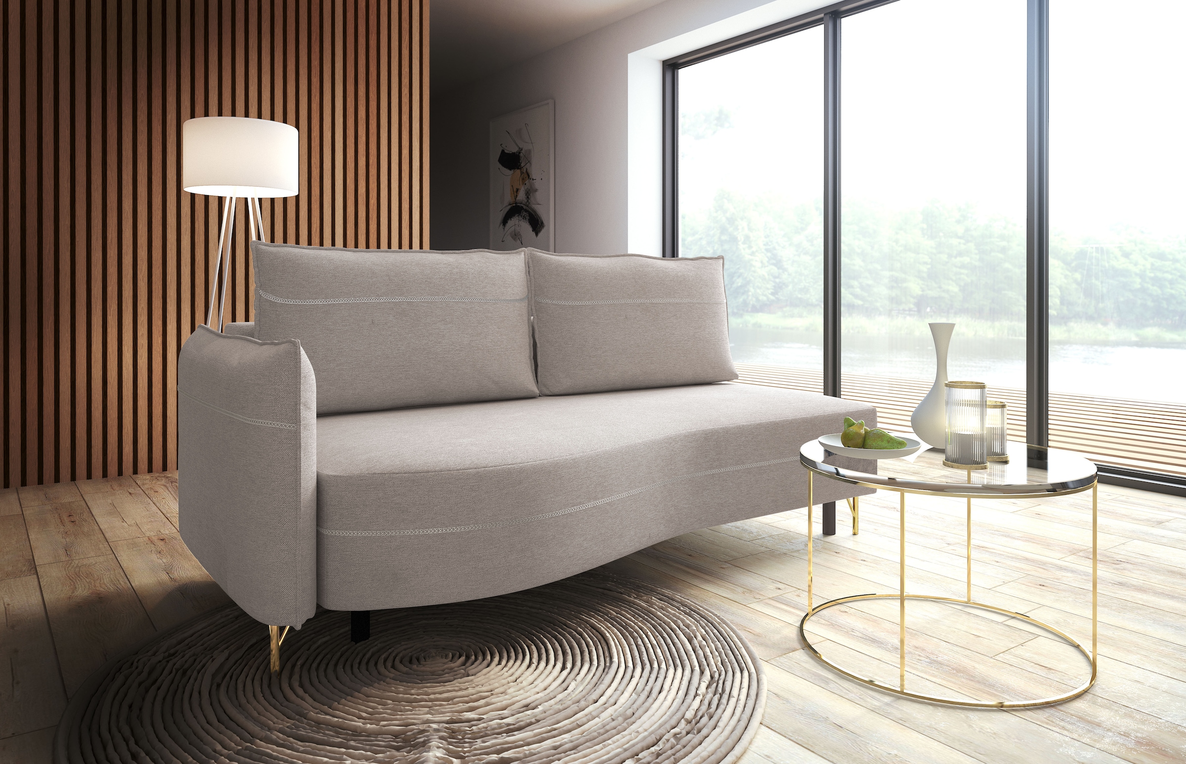 exxpo - sofa fashion Loungesofa »Ortis mit toller Kontrastnaht, Solitärmöbel, bequem, schmale Armlehne« Schlafsofa mit Bettfunktion und Bettkasten, komfortabler Federkern