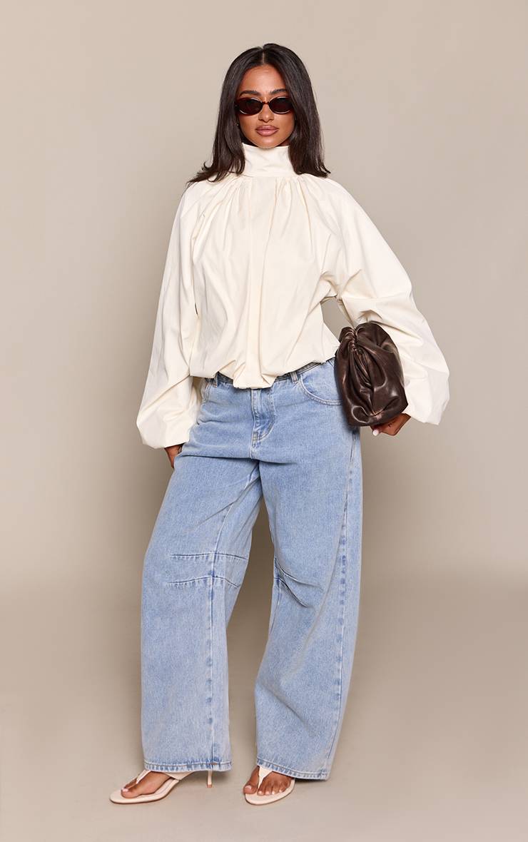 Crème Veste Coupe-vent Petite À Col Plissé Et Ourlet Élastiqué