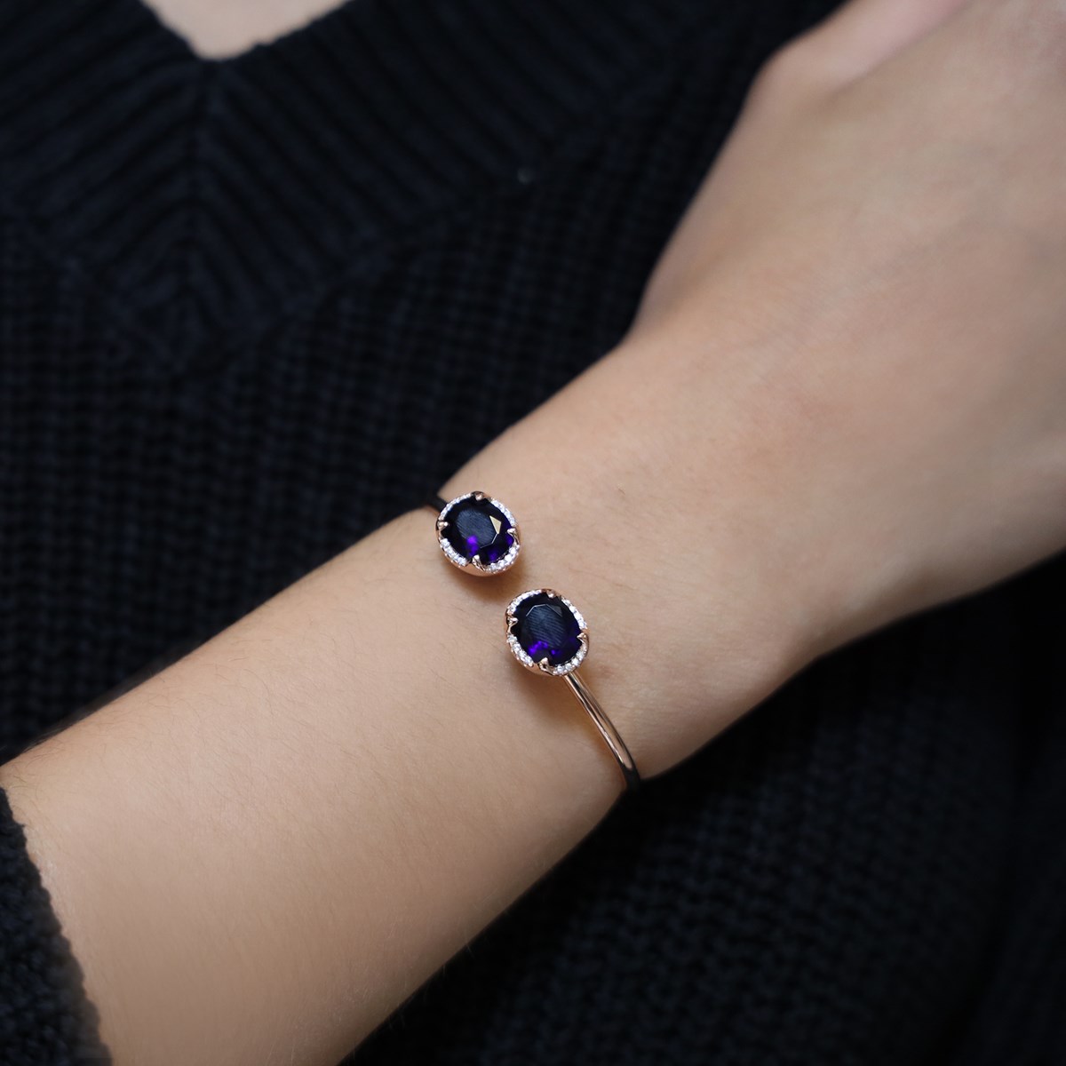 Bracelet Jonc Argent Rose Cristal Marine