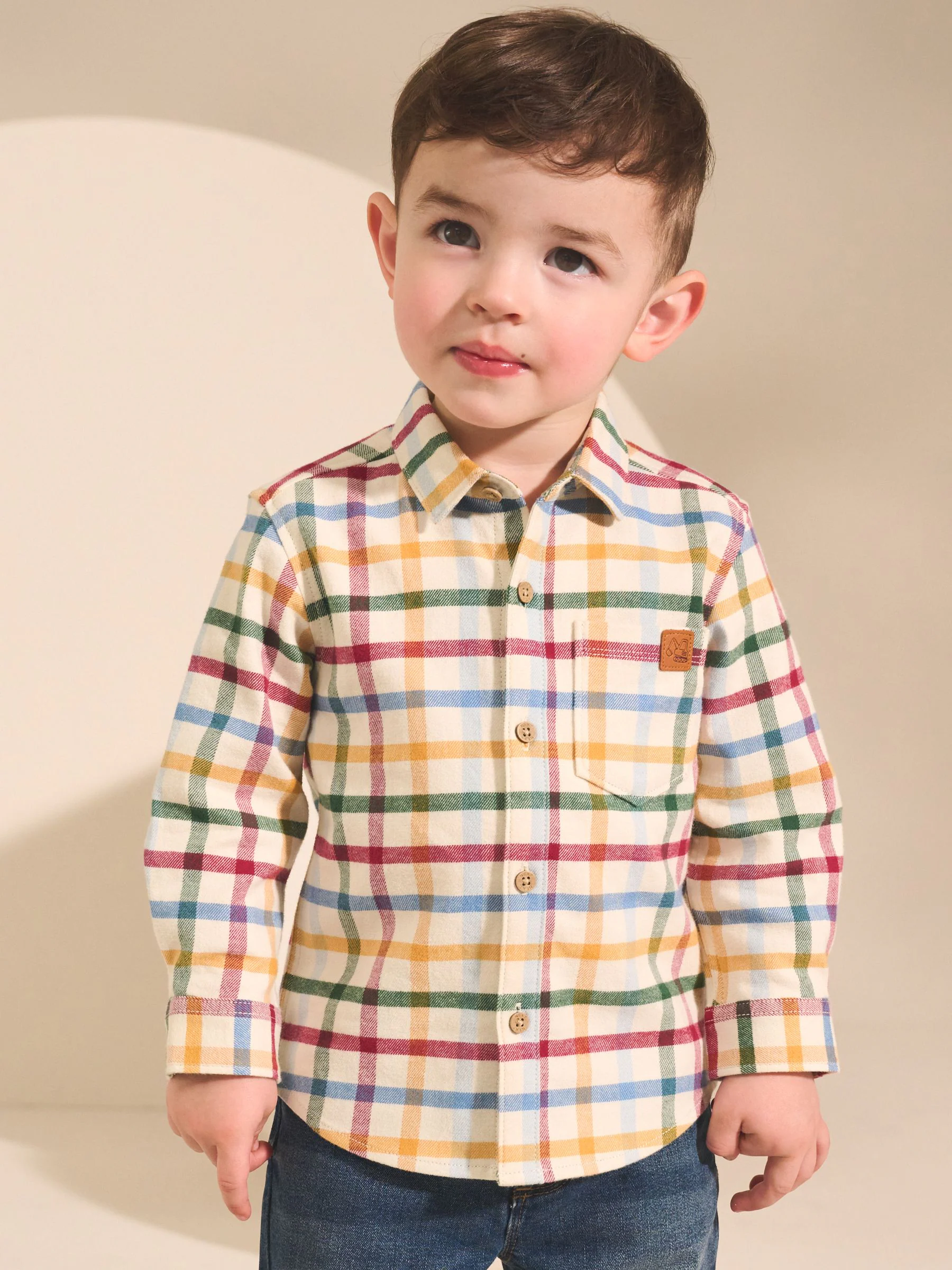 Ecru felle gingham-ruit - Long Sleeve Character Shirt (3mths-7yrs)