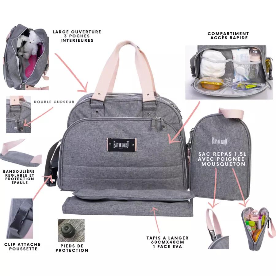 BABY ON BOARD Wickeltasche Urban Classic Grau