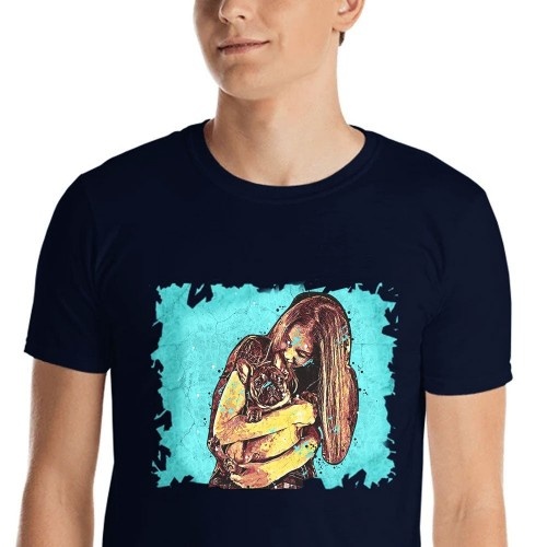 Camiseta masculina Mascochula, estampa personalizada com grafite do seu pet, azul marinho