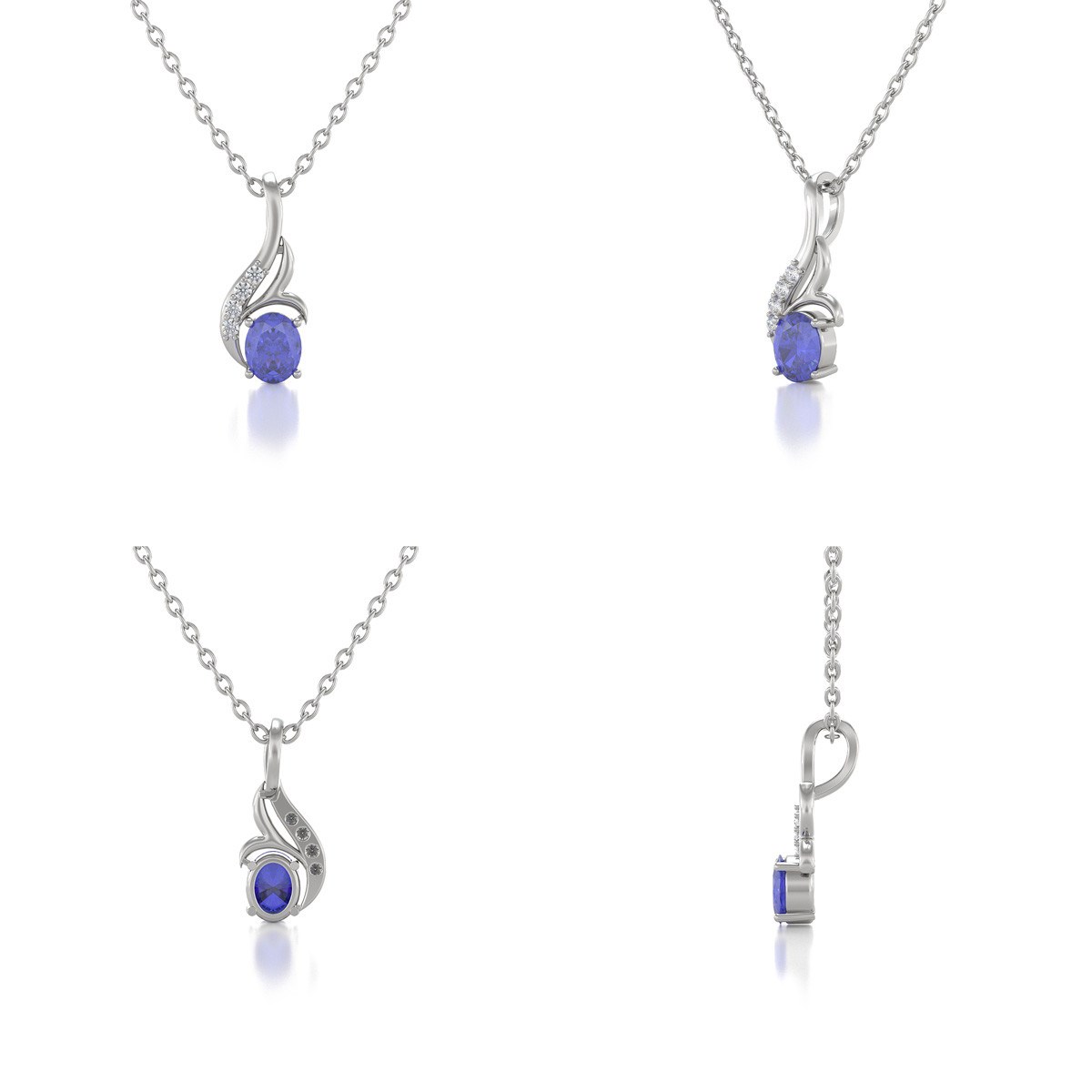 Collier Pendentif ADEN Or 585 Blanc Tanzanite et Diamants Chaine Or 585 incluse 0.75grs