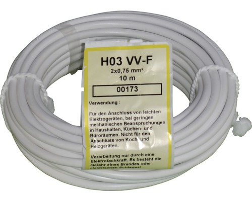 Slangkabel H03 VV-F 2x0,75 mm² 10 m wit