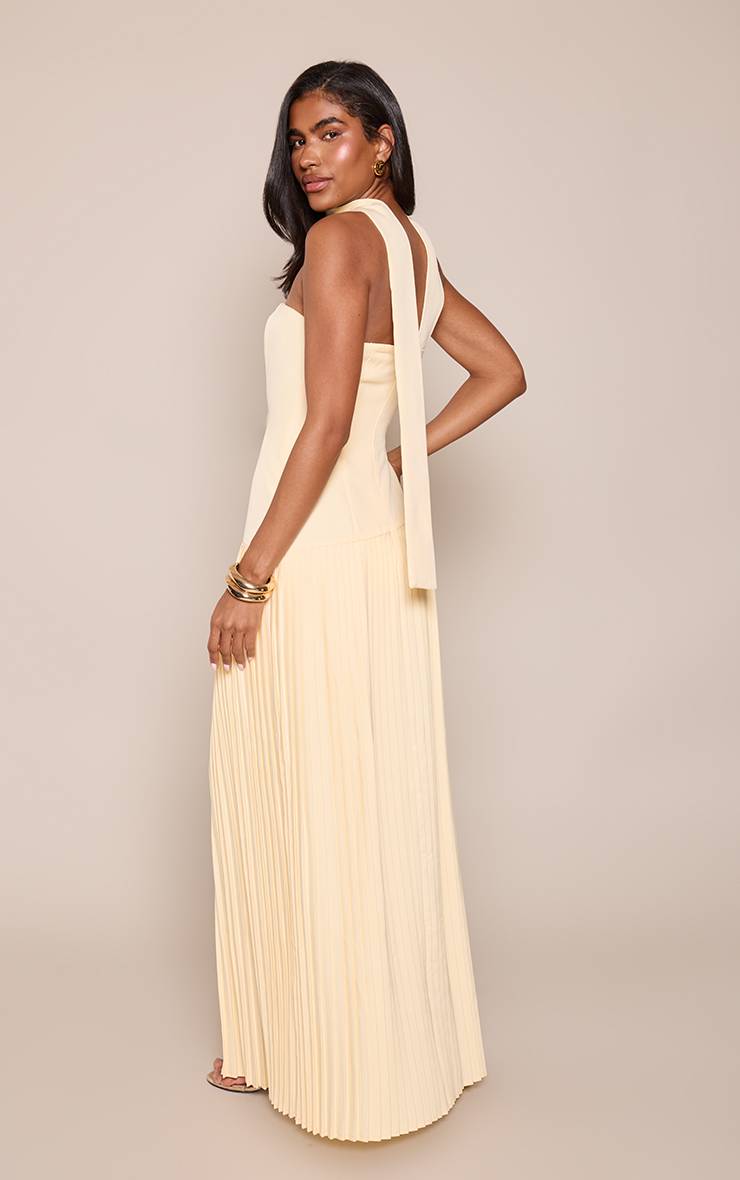 Citron Robe Maxi Plissée Asymétrique Tissée
