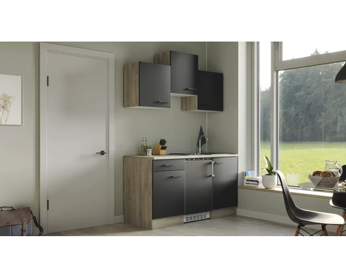 Flex Well enkele keuken met apparatuur Capri 150 cm zwart mat gedemonteerde variant omkeerbaar 00012519