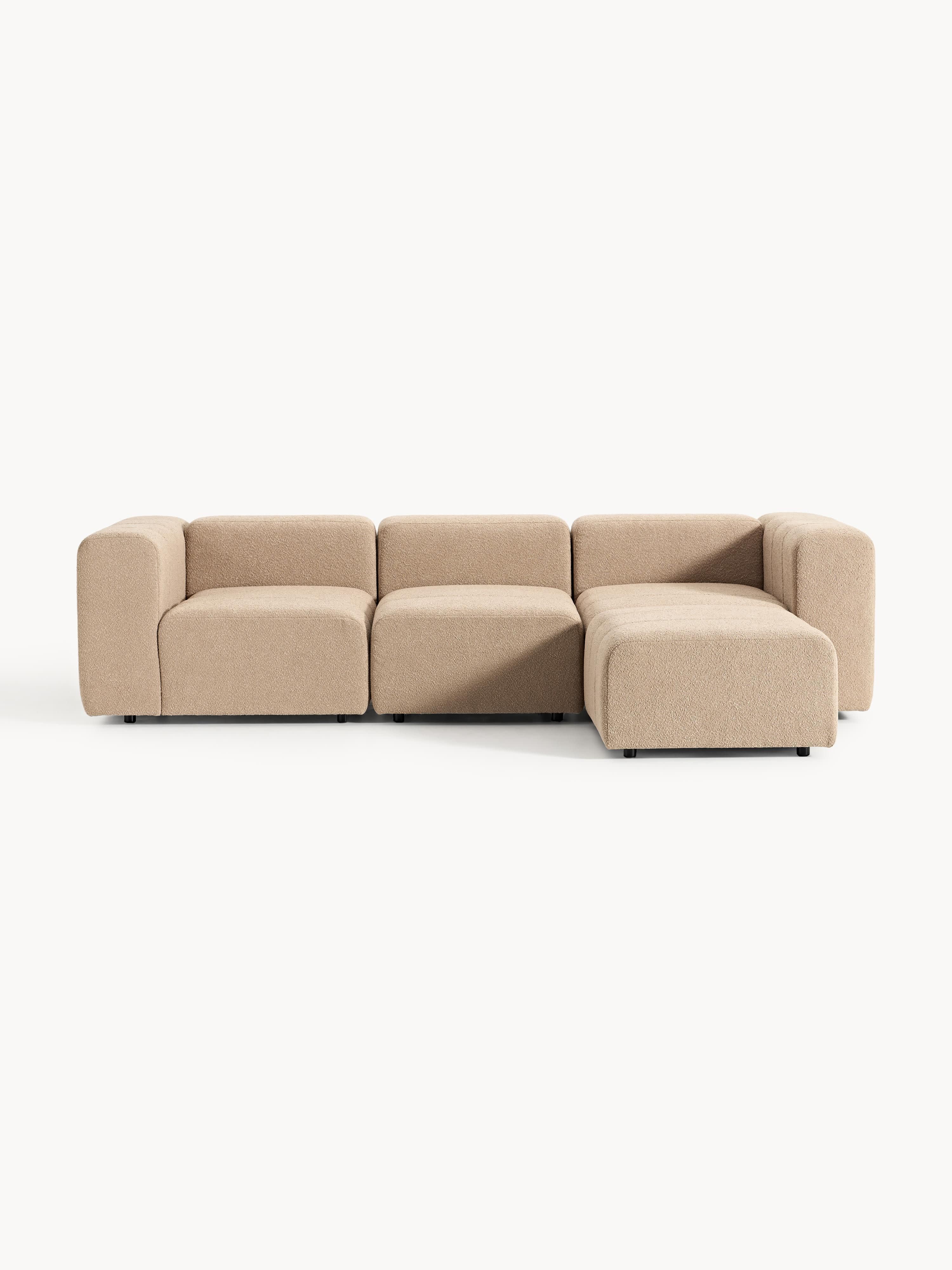 Modulaire bouclé bank Lena (4-zits) met poef (links/rechts)