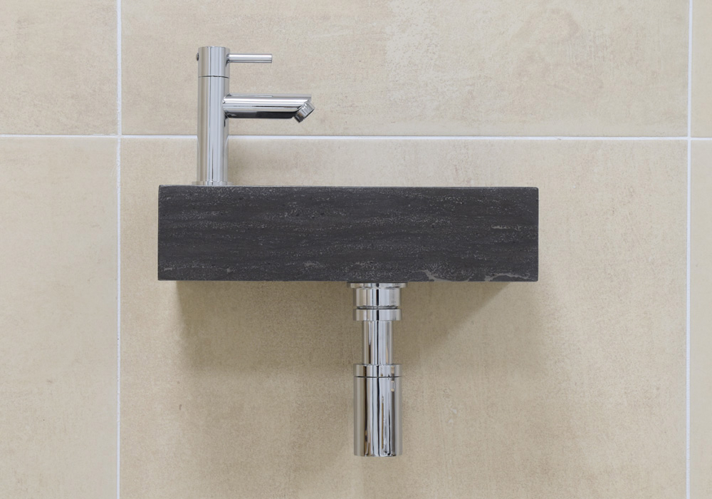 Mueller Small natuursteen fonteinset links met chroom kraan en toebehoren
