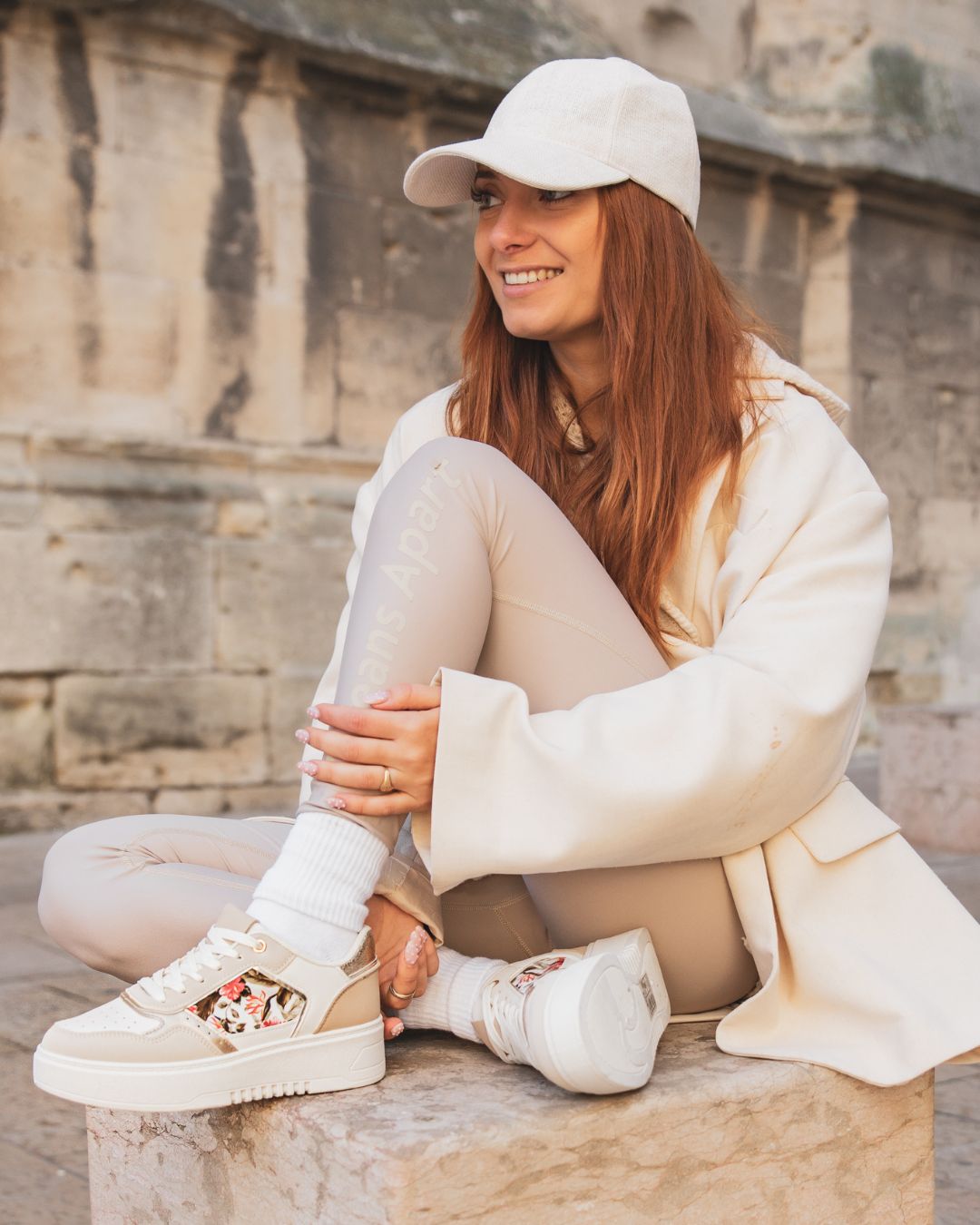 Basket femme dorée beige et blanche à lacets - Patie
