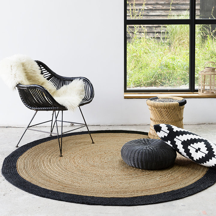 Jute vloerkleed - Fair Rond Naturel/Zwart | Bohemian