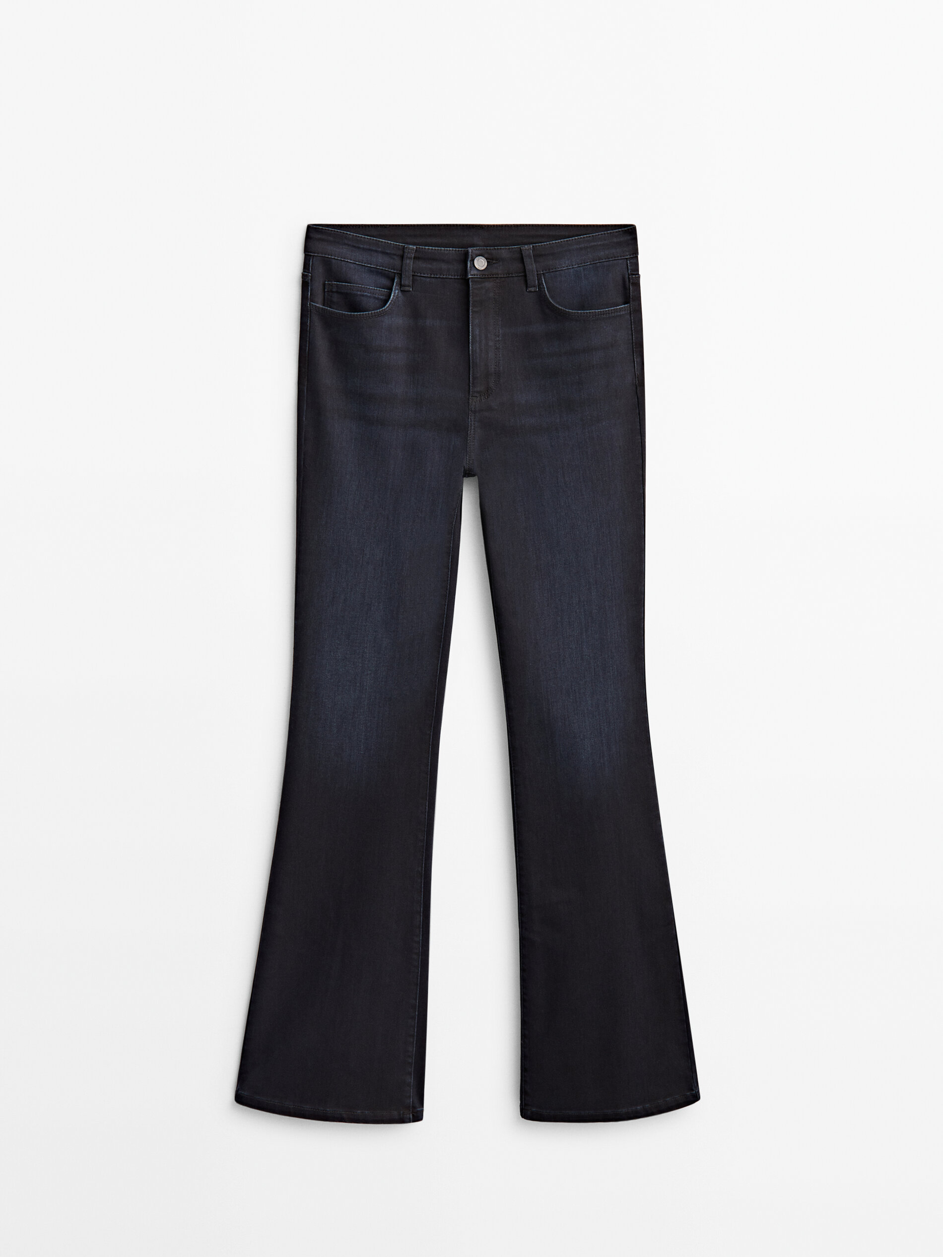 Calça vaquero tiro alto skinny flare - Azul oscuro