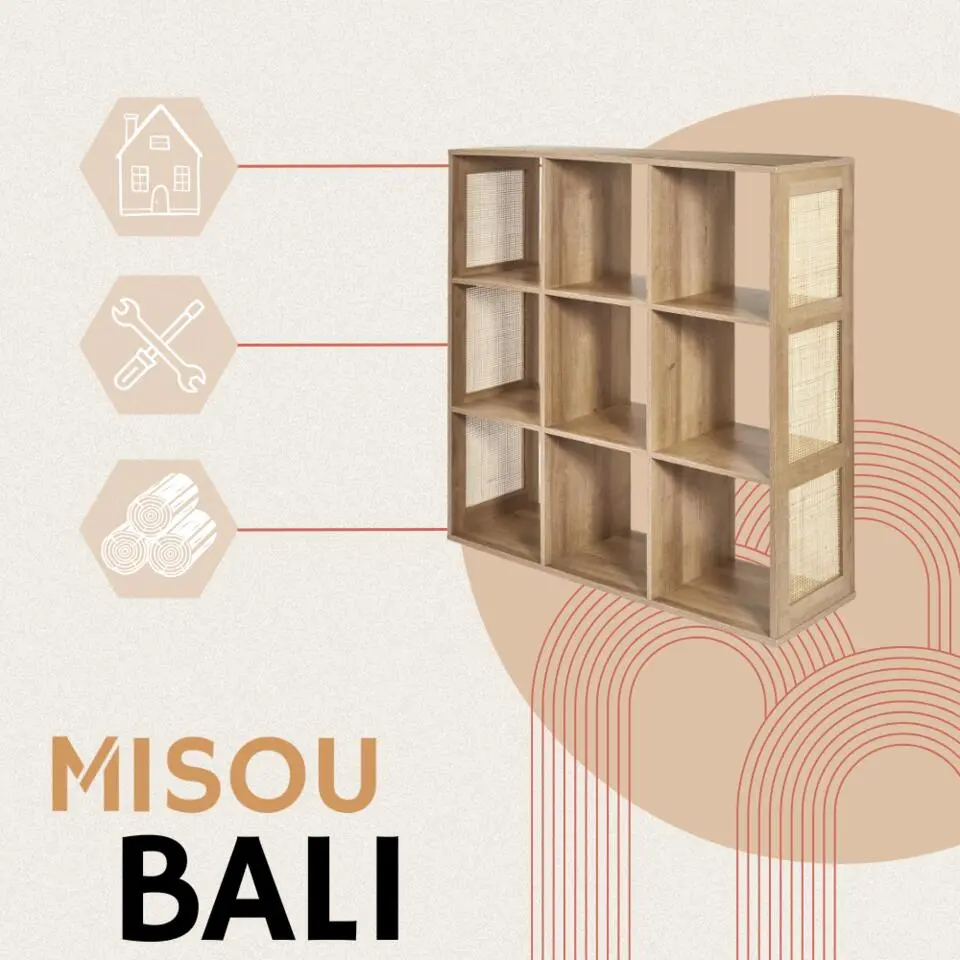 MISOU Wandkast 9 Vakken Bali - Bruin