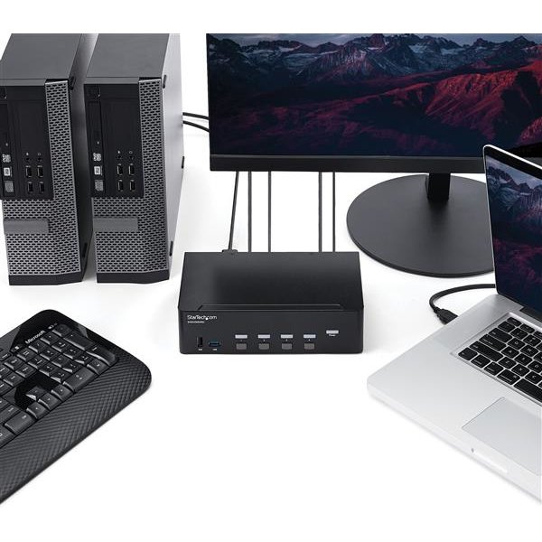 StarTech.com Switch KVM double affichage HDMI 4K 30 Hz à 4 ports avec hub USB intégré