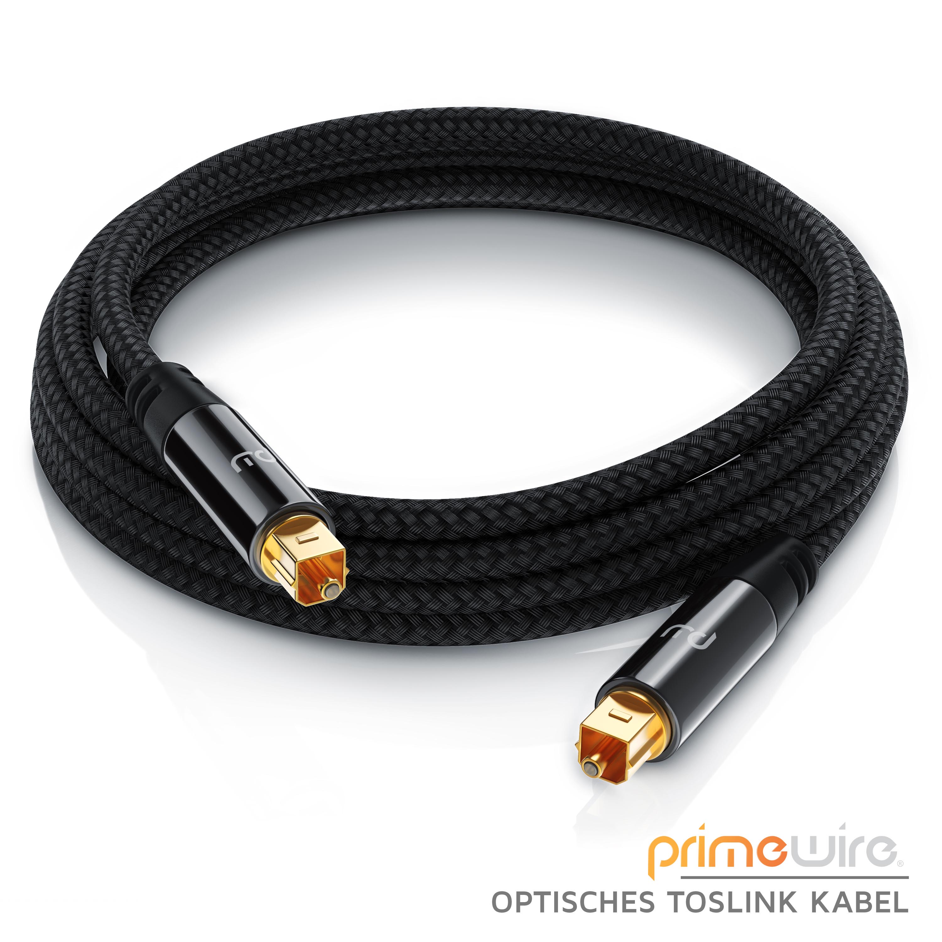 Primewire Optisches-Kabel, S/PDIF, Toslink, Lichtwellenleiter mit Metallstecker & Nylonmantel, Audiokabel - 1m