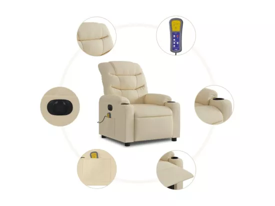 Fauteuil inclinable massant électrique crème tissu