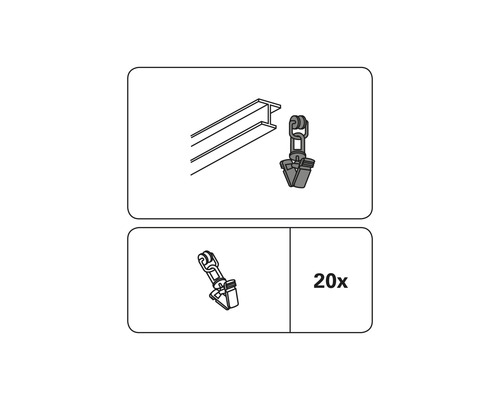 Rolring met klem voor T-rail, 20 stuks.
